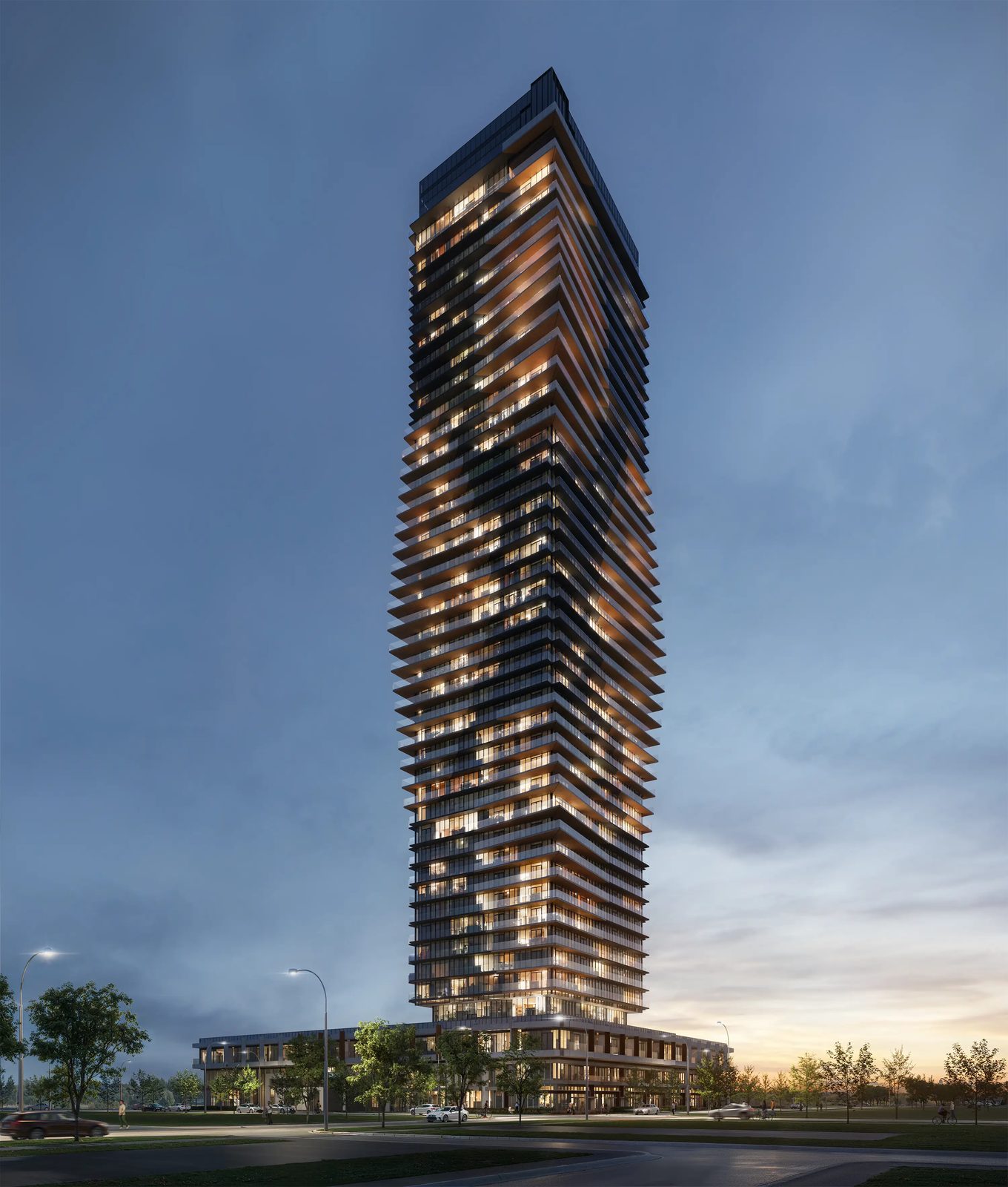 The Aquanova tower at dusk
