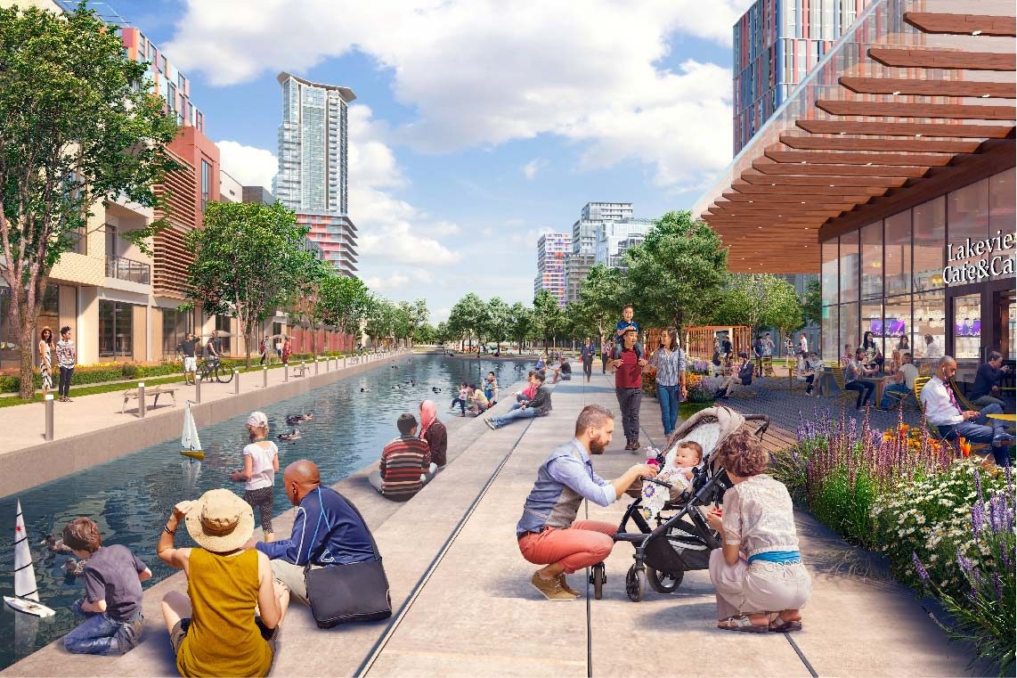 The planned waterway promenade in Lakeview Village, a short walk from Southbanks