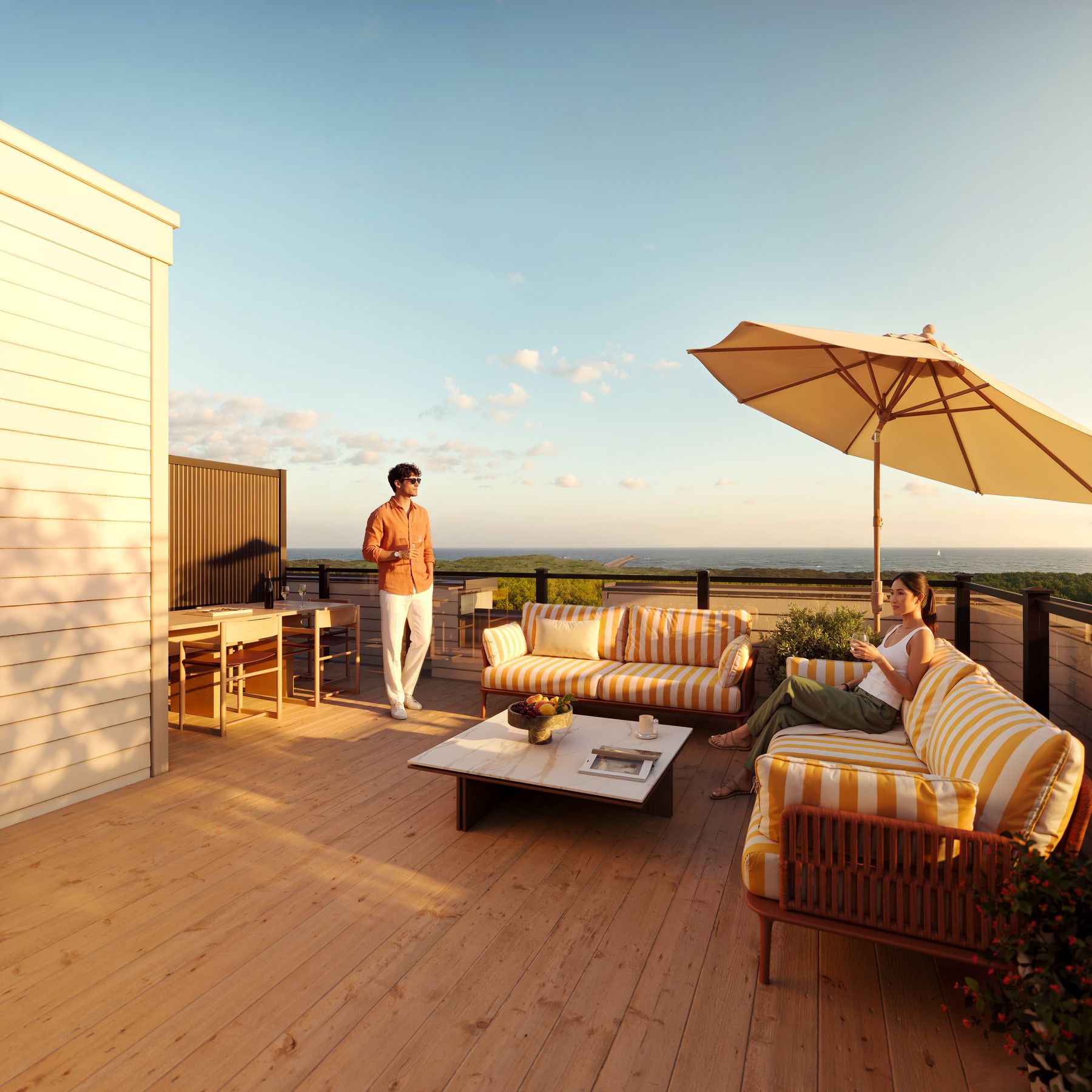 A private rooftop terrace with lake views